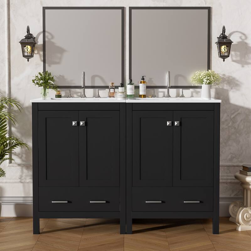 GDFStudio - Transitional Double Bathroom Vanity Set, Dual Undermount Sink, Soft-Close Doors & Double-Layer Door Shelf, Set of 2