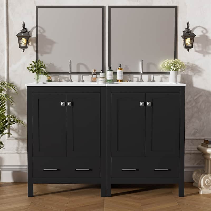 Roomfitters Modern 48" Bathroom Vanity with Undermount Sink, Storage Cabinet, Soft-Close Doors and Divided Drawer - Black