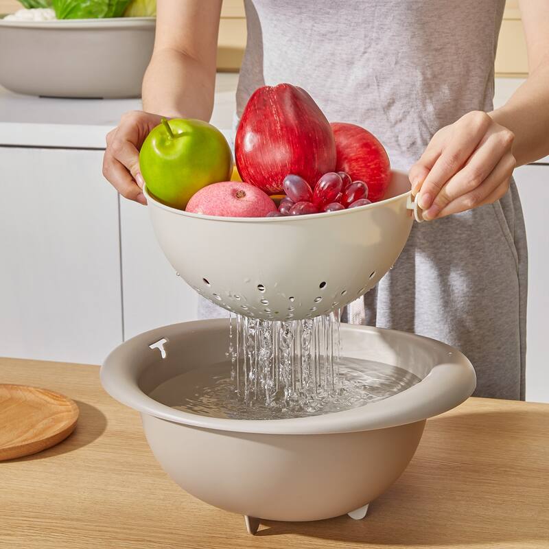 2 - Piece Kitchen Colander Set with Bowl Strainer, 2 in 1 BPA Free Plastic Fruit Vegetable Washing Food Strainers