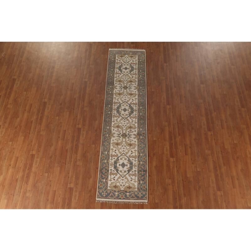 Ivory Oushak Oriental Runner Rug Handmade Wool Carpet - 2'6"x 9'10"