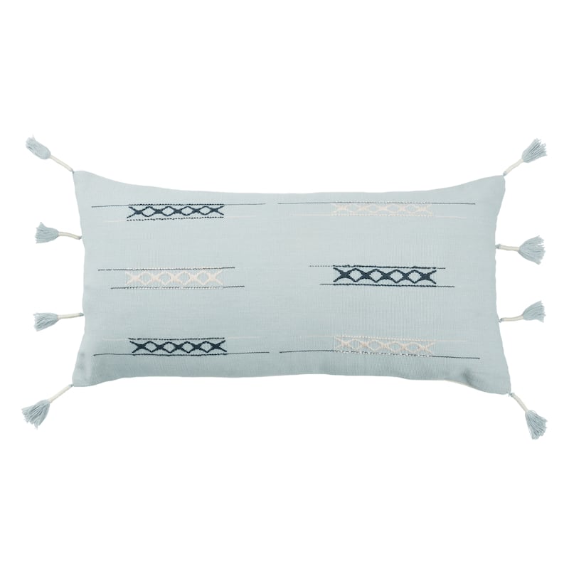 Matar Tribal Light Blue/ Cream Pillow - 13"X21" Cover Only - Light Blue/Cream