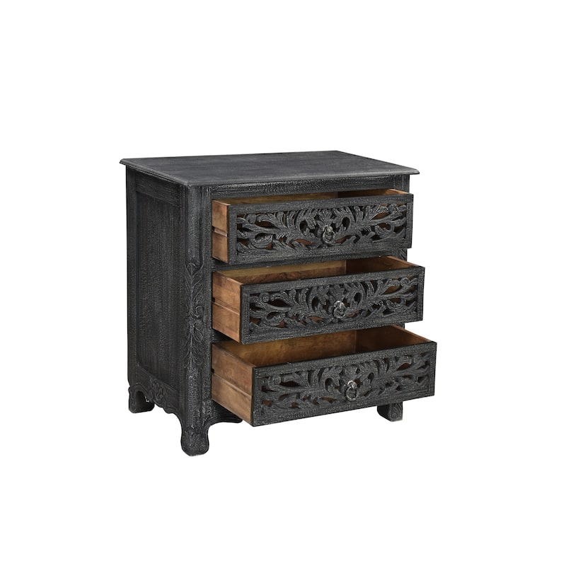 Florence Floral Carved Wood 3-Drawer Nightstand