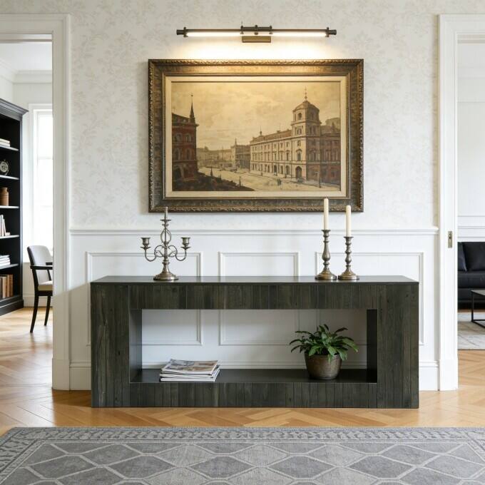 63-Inch Low Console Table, Wooden Entryway Shoe Bench with Storage