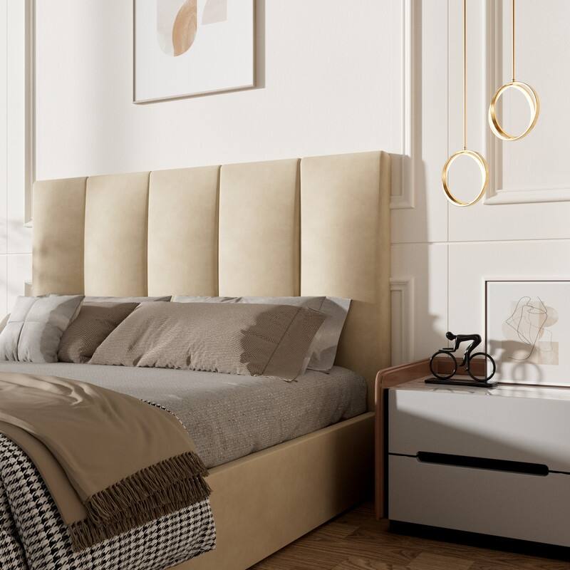 Modern Upholstered Lift-Up Storage Platform Bed with Headboard