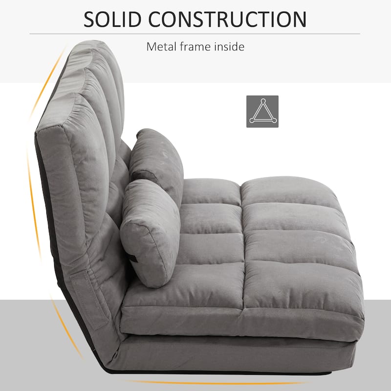 Dark Gray Modern 40.25" Folding Upholstered Loveseat Chaise Lounges Chair with 2 Pillows and Adjustable Backrest