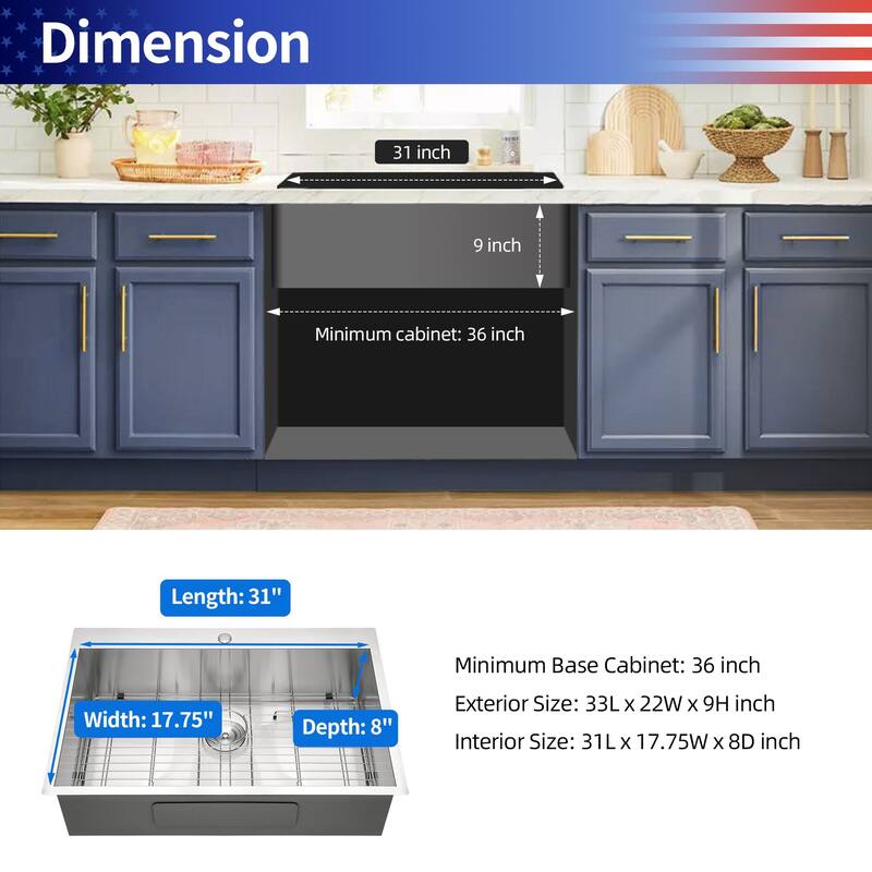 Drop-in Single Bowl Stainless Steel Kitchen Sink