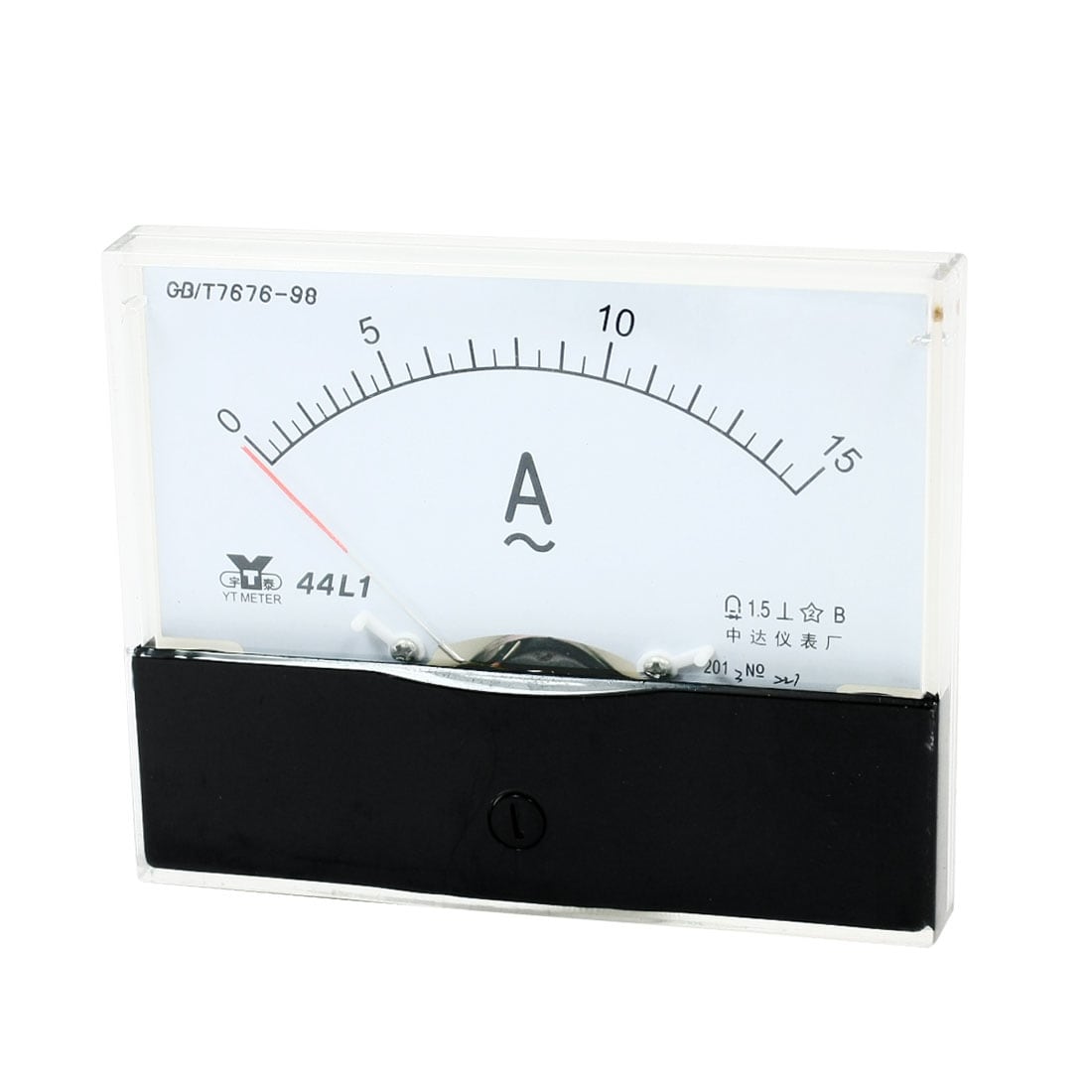 44L1 AC 0 -15A Class 1.5 Accuracy Clear Rectangle Panel Analog Ammeter Gauge - AC 0-15A