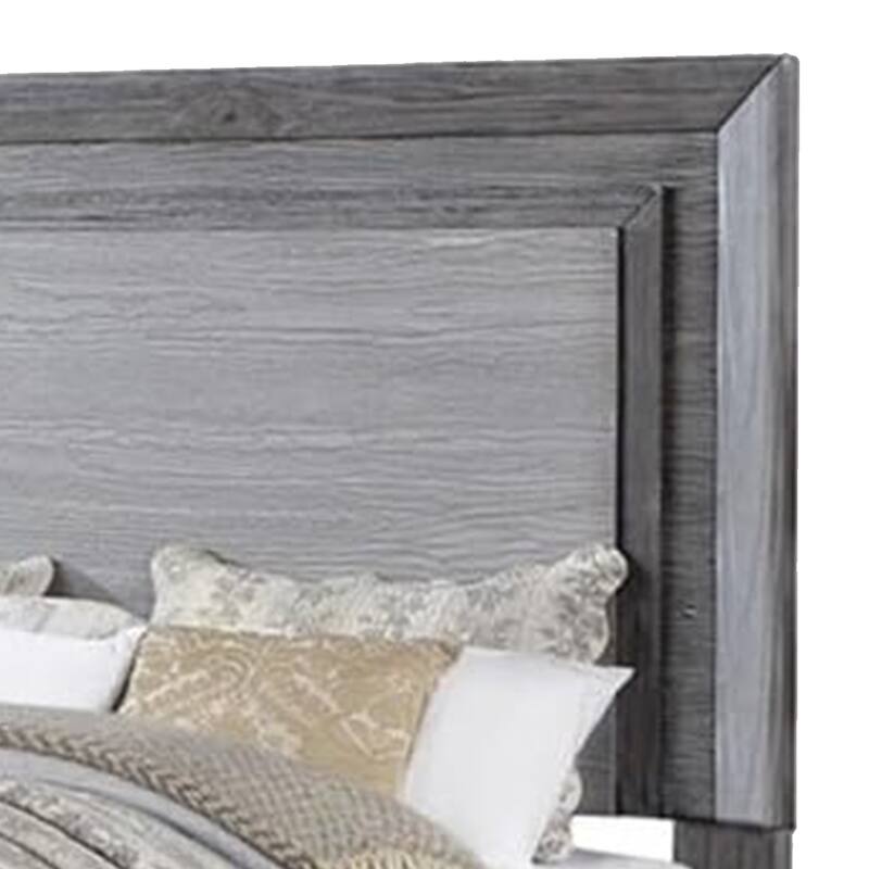 Reno California King Bed with LED Headboard and Metal Legs, Gray Wood