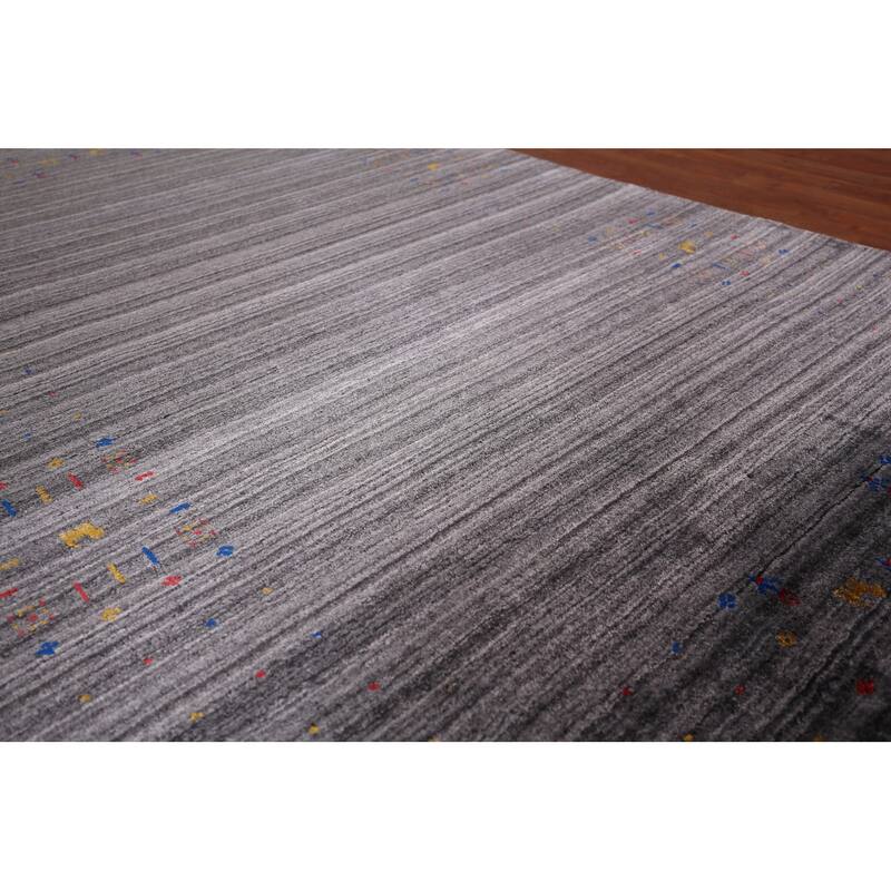 Striped Tribal Gabbeh Indian Area Rug Hand-Knotted Wool Carpet - 5'2"x 7'10"