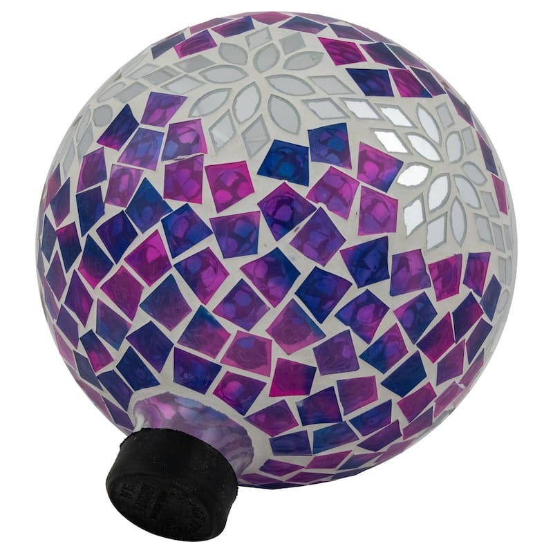 Mosaic Floral Outdoor Garden Gazing Ball 10" Purple, Pink and Silver
