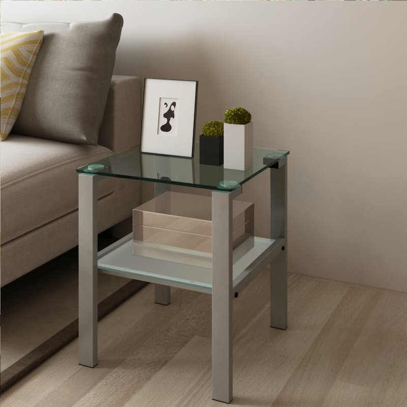 Glass 2 Layer Side Table - Gray