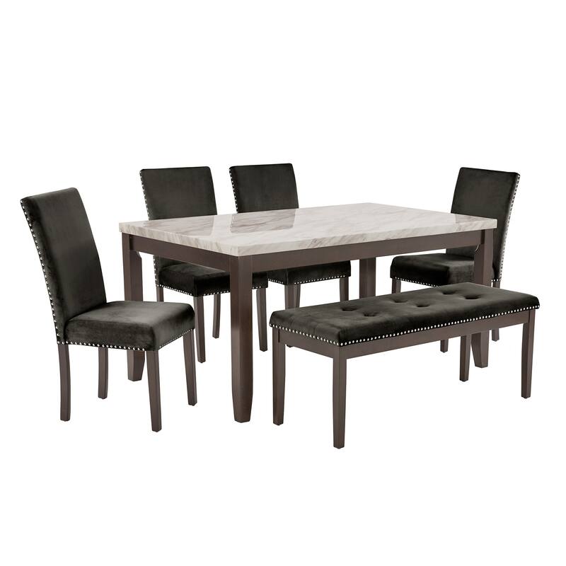 Balmforth 6 - Person White Faux Marble 64" Dining Table Set by iNSPIRE Q Classic - Black Velvet