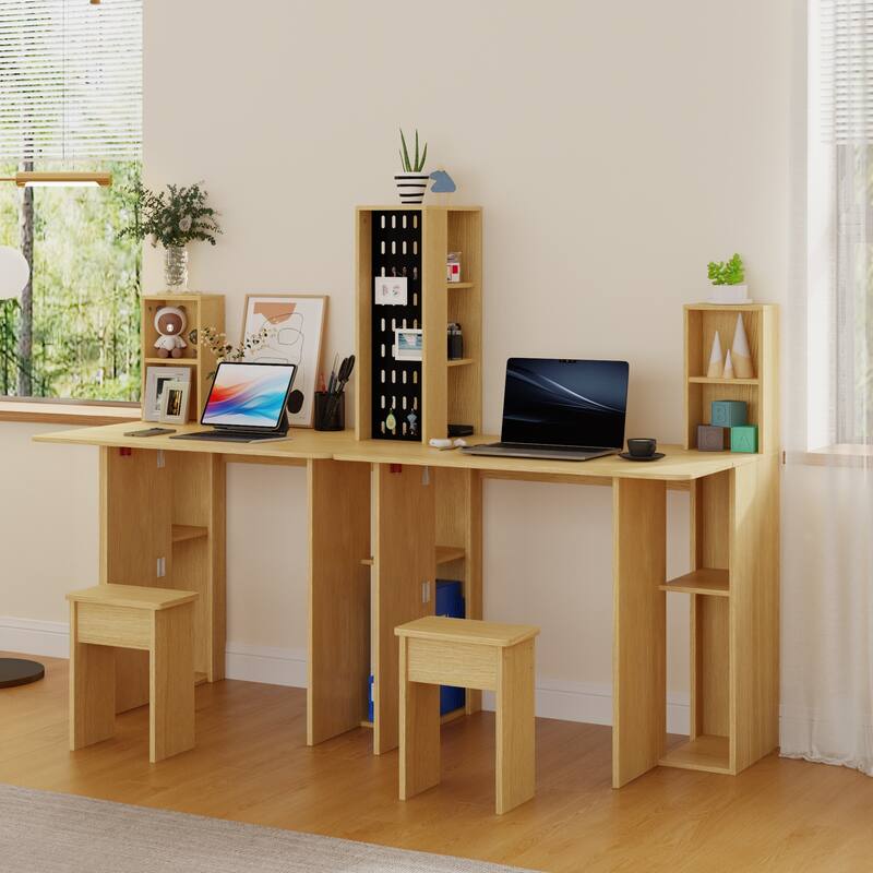 3-in-1 Folding Study Desk Multifunctional Writing Desk for 2 Kids