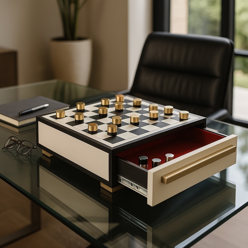 Resin Modern Checkerboard Game with Built-In Storage Drawer - 5" White - 15" x 15" x 4.75"