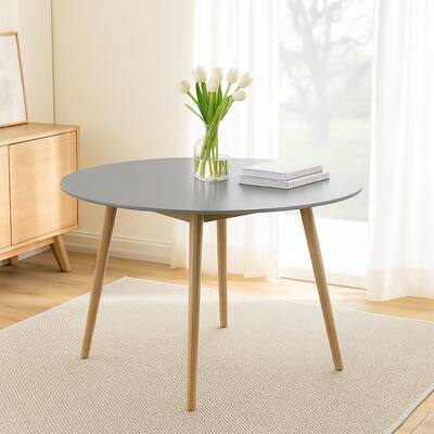 Kilo Dining Table, Brown Wood Legs, 47 Inch Round Gray Superstone Top - Brown, Gray