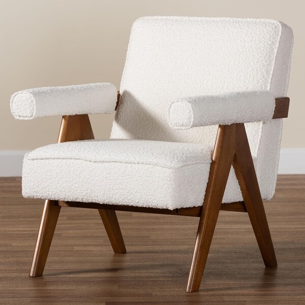 Georgina Japandi Cream Boucle and Walnut Brown Wood Accent