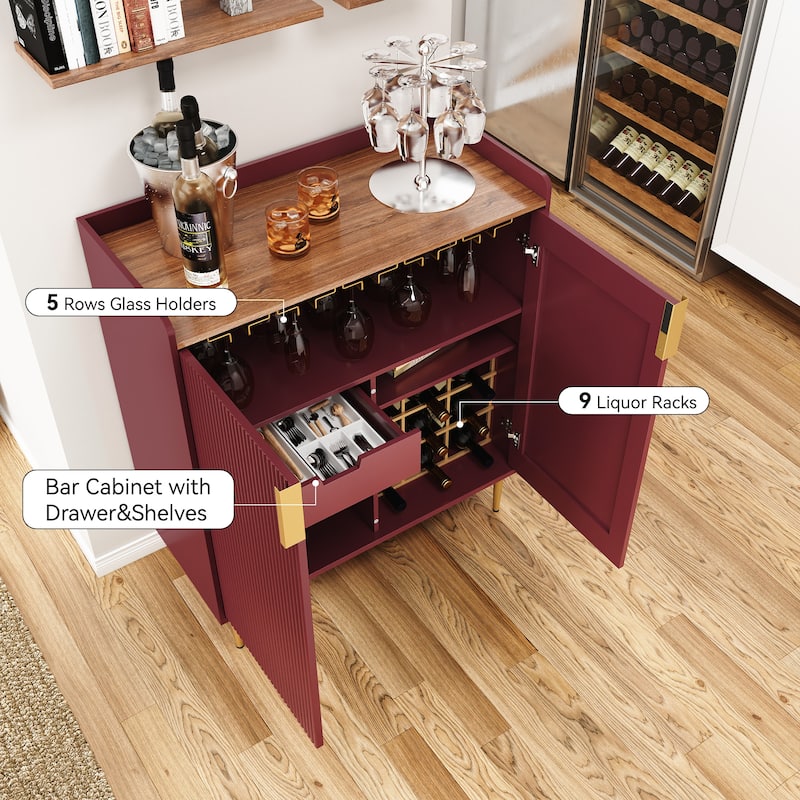 31.6'' Modern Coffee Bar Cabinet with Wine Racks and Storage Drawer