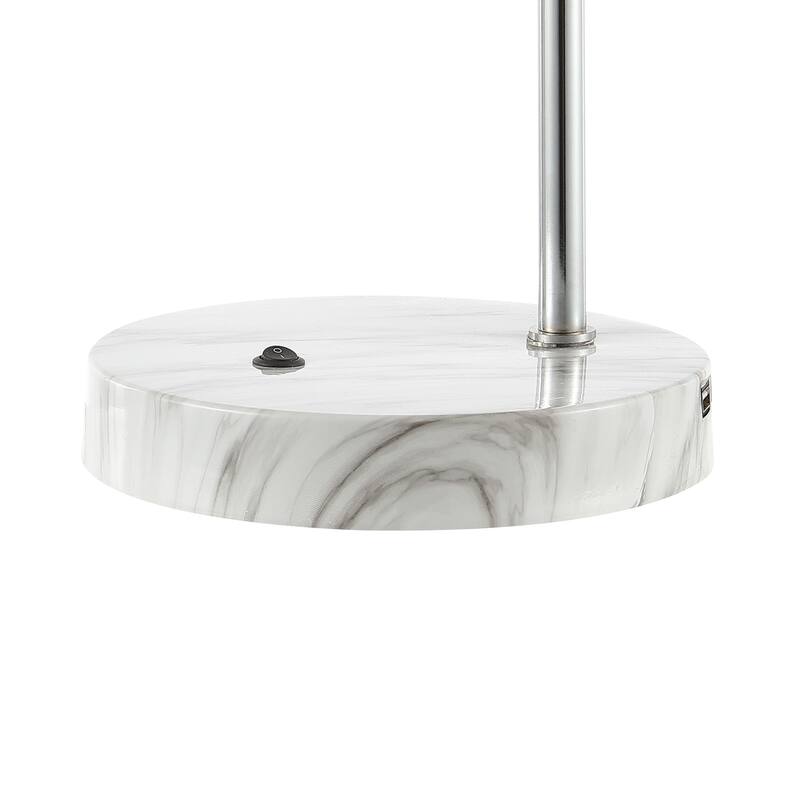 Penta 20" Industrial Contemporary Iron/Glass LED Task Lamp with USB Charging Port, Chrome/Smoke Gray by JONATHAN Y