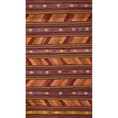 Hand Woven Oriental 100% Wool Carpet Southwestern Tribal Multi-Colored Kilim Area Rug - 10' 2'' X 5' 6''