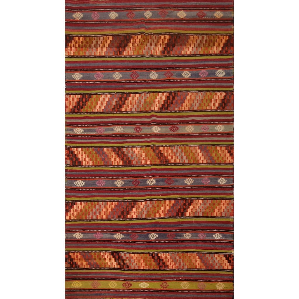 Hand Woven Oriental 100% Wool Carpet Southwestern Tribal Multi-Colored Kilim Area Rug - 10' 2'' X 5' 6''