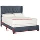 preview thumbnail 9 of 8, SAFAVIEH Blanchett Navy Linen Upholstered Tufted Wingback Bed (Full)