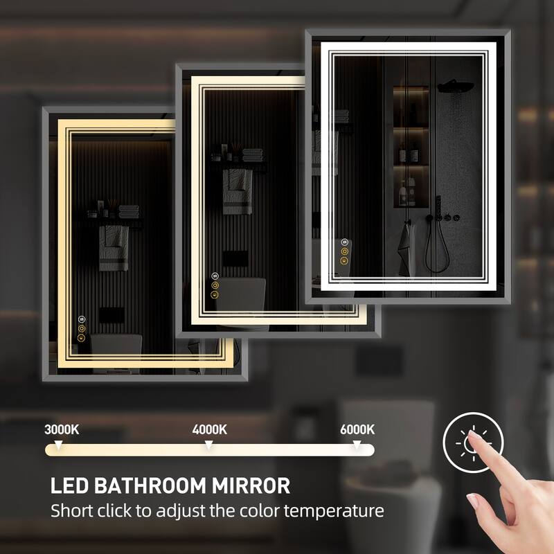 RS Rectangular Wall Mount Vanity Mirror with Lights for Bathroom, 3 Colors Dimmable LED, Anti-Fog, Memory Function