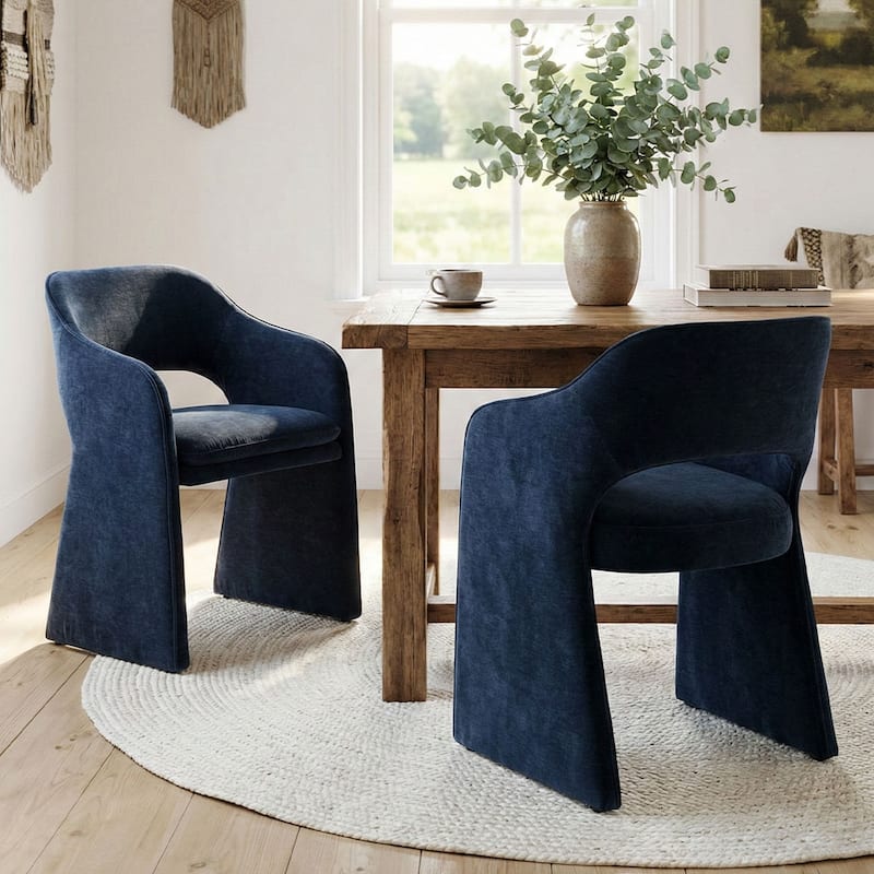 Chenille Upholstered Dining Armchair (Set of 2) - Beige