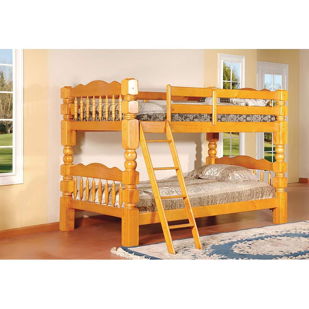 Carved Spindle Honey Oak Finish Bunk Bed