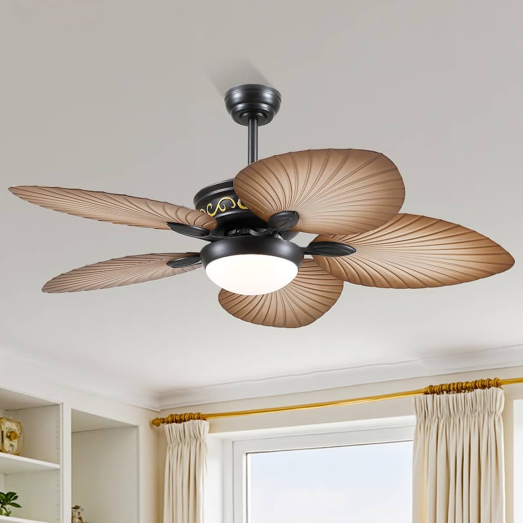 52 Inches Indoor and Outdoor Tropical Ceiling Fan with LIght and Remote,Palm Leaf Blades