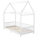 preview thumbnail 13 of 15, White Twin Size Solid Wood House Bed with Guardrail, LED, and Roof for Kids