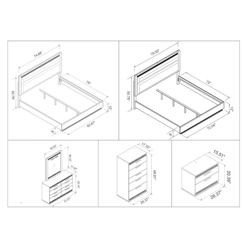 Somette Modern White Laminate Framed Mirror with LED Light - 2"d x 34"w x 42"h
