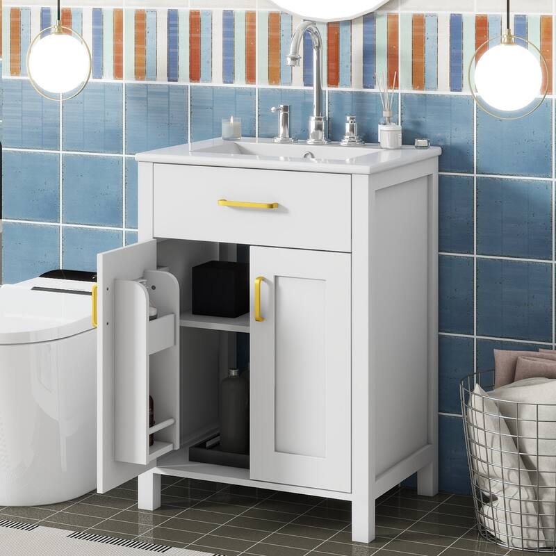 24 Inch MDF Freestanding Bathroom Vanity Set with White Integrated Ceramic Sink - 24.2'' X 18.5"
