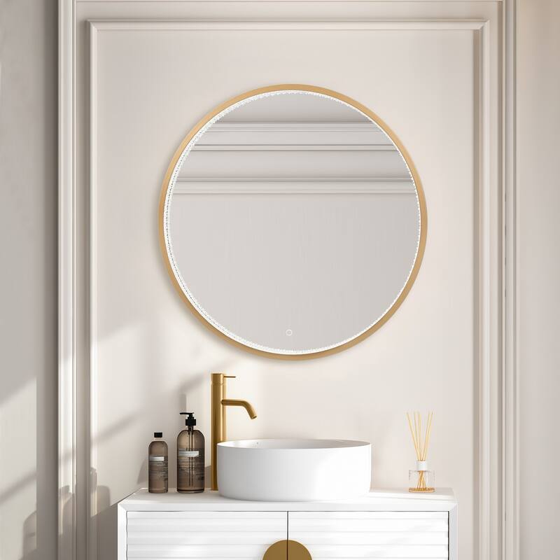 Luxury LED Wall Mirror Dimmable Bathroom Vanity Anti-fog Mirror - Black/Dark Gold - 36'' H X 2'' W