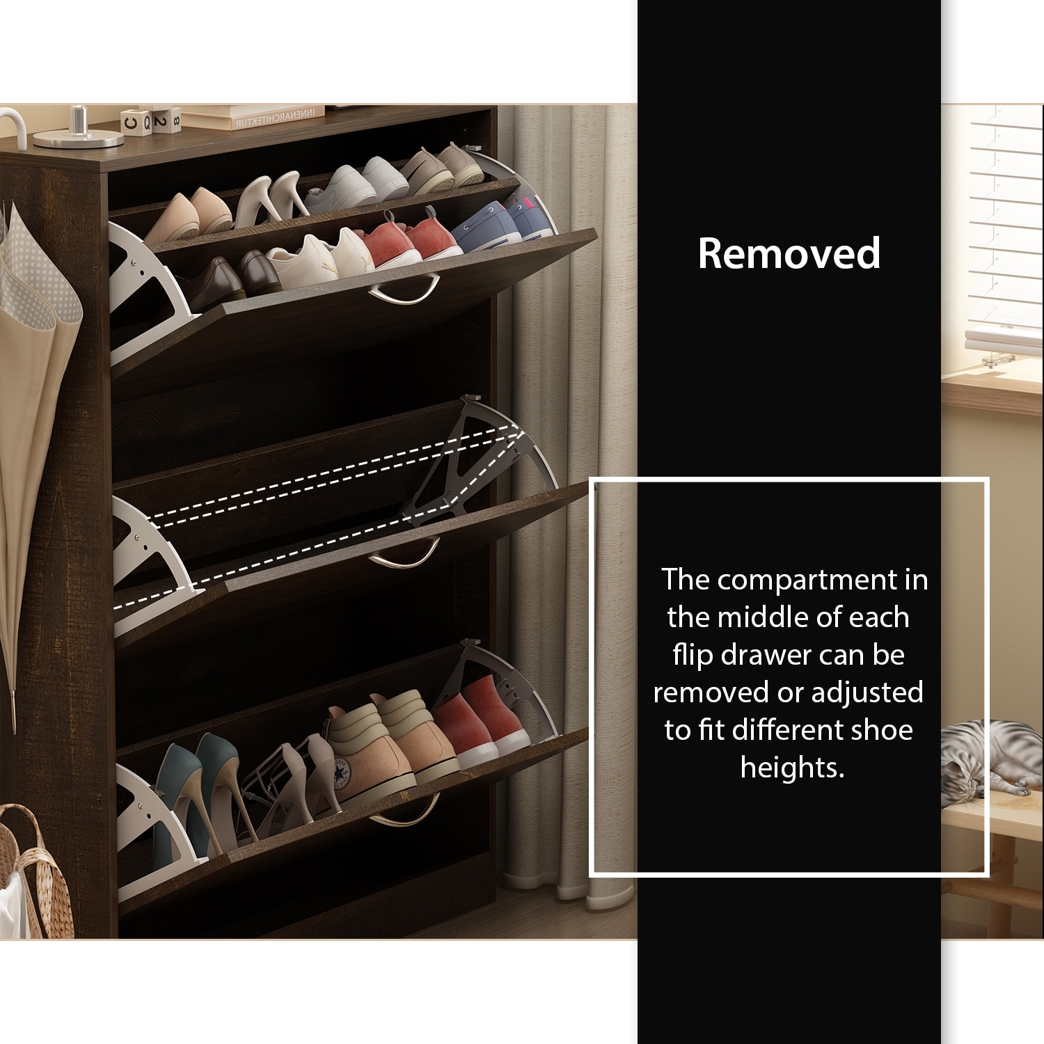 Shoe Cabinet Shoe Rack Storage Organizer with 3 Flip Drawers
