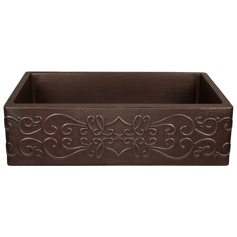 33-in Hammered Copper Apron Front Single Basin Kitchen Sink w/ Scroll Design (KASDB33229S)