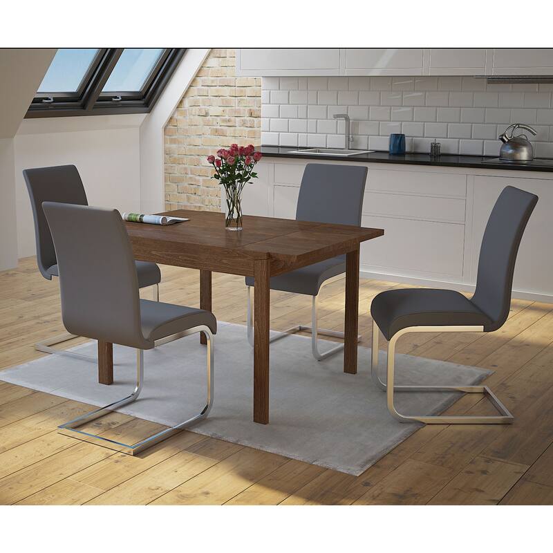Contemporary Faux Leather and Metal Dining Chair, Set of 4 - Black and Chrome