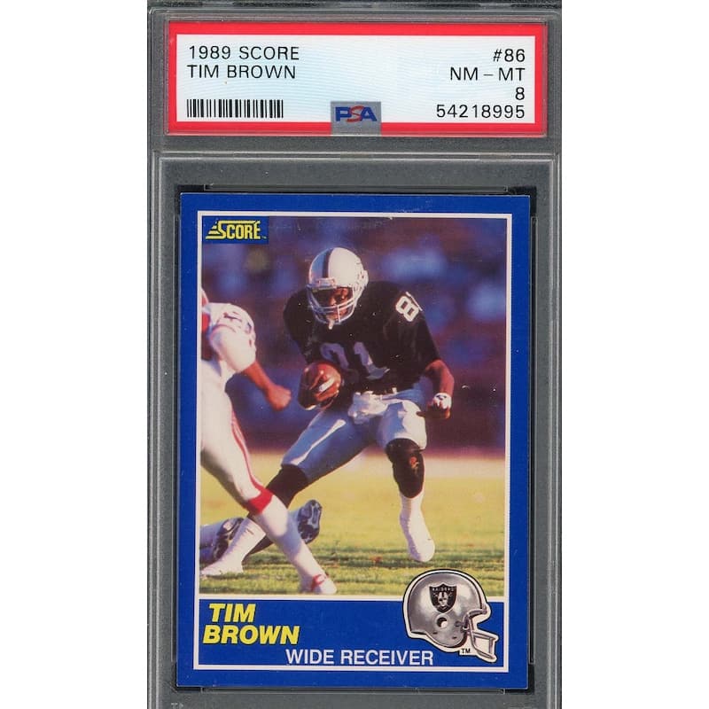 Tim Brown 1989 Score Football Rookie Card RC #86 Graded PSA 8 - 8'6" x 11'6"