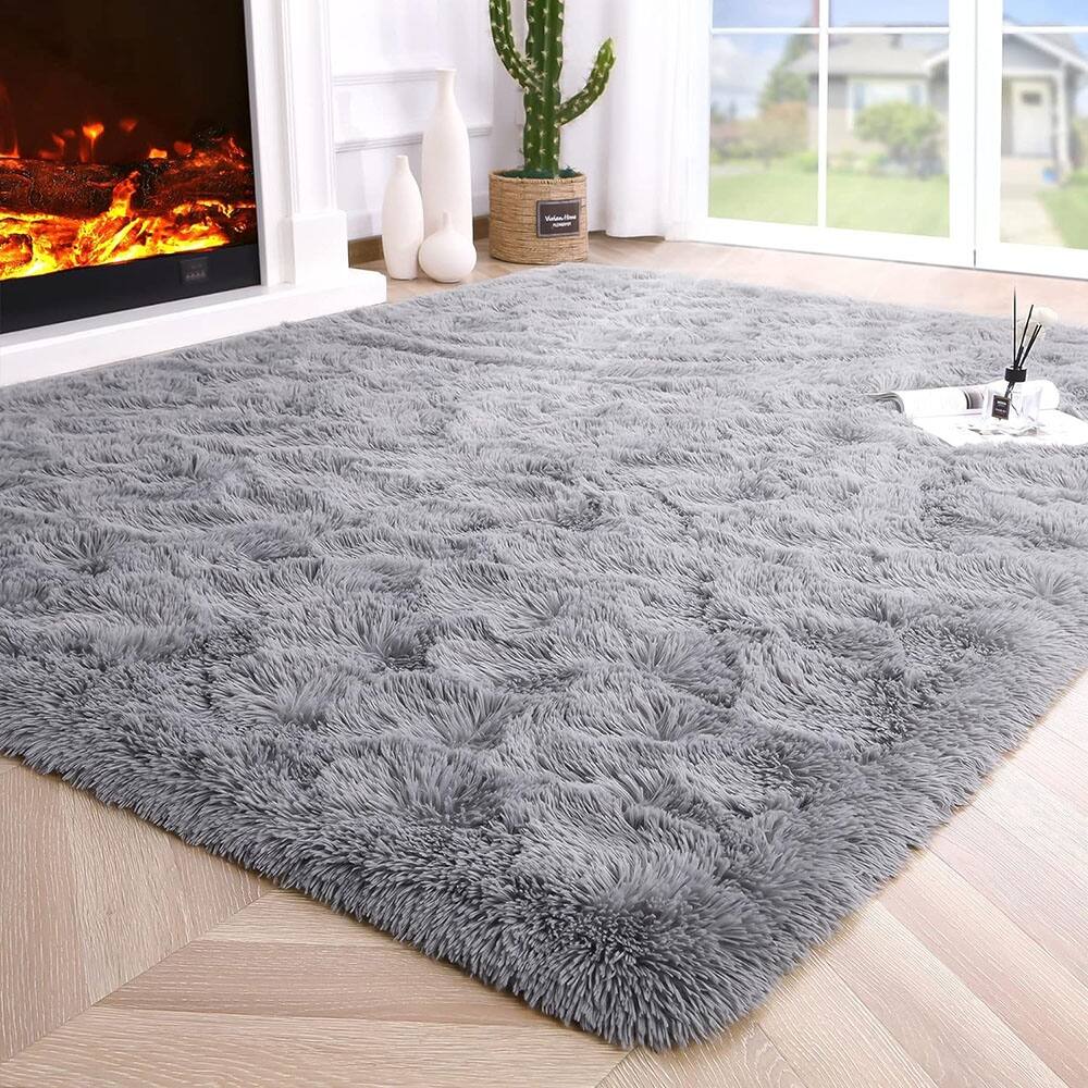 Fluffy Bedroom Carpet,4x5.3 Feet,Shaggy Fuzzy Grey Soft Rugs Bed Bath
