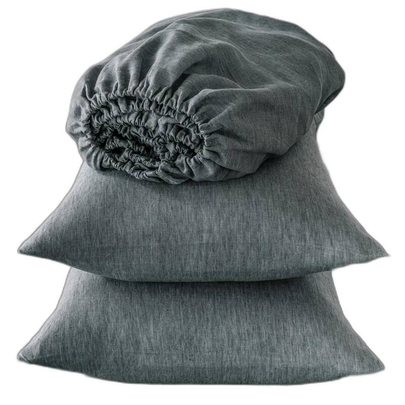 HomeRoots Four Piece Slate Gray Linen Sheet Set