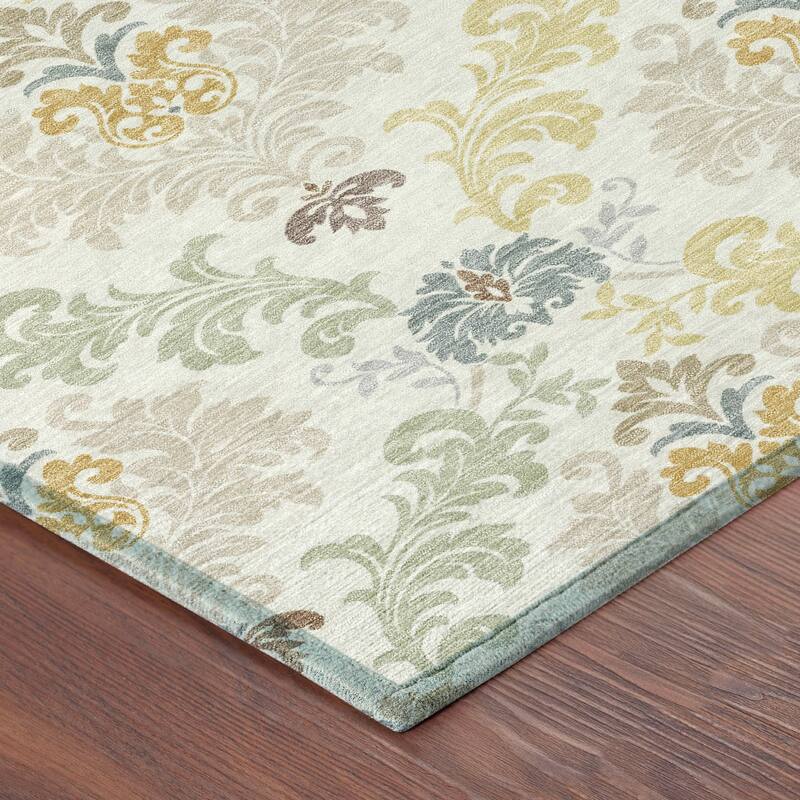 Machine Washable Indoor/ Outdoor Damask Patna Chantille Rug