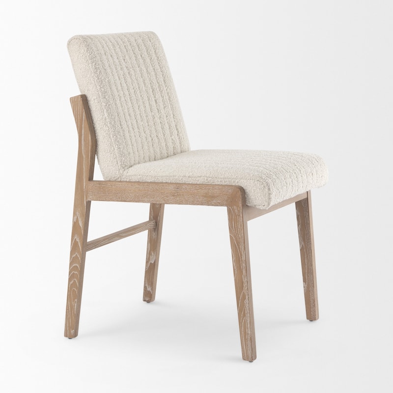 Tahoe Cream Boucle Fabric Seat With Light Brown Solid Wood Frame Armless Dining Chair - 20"W x 24.8"D x 33.6"H