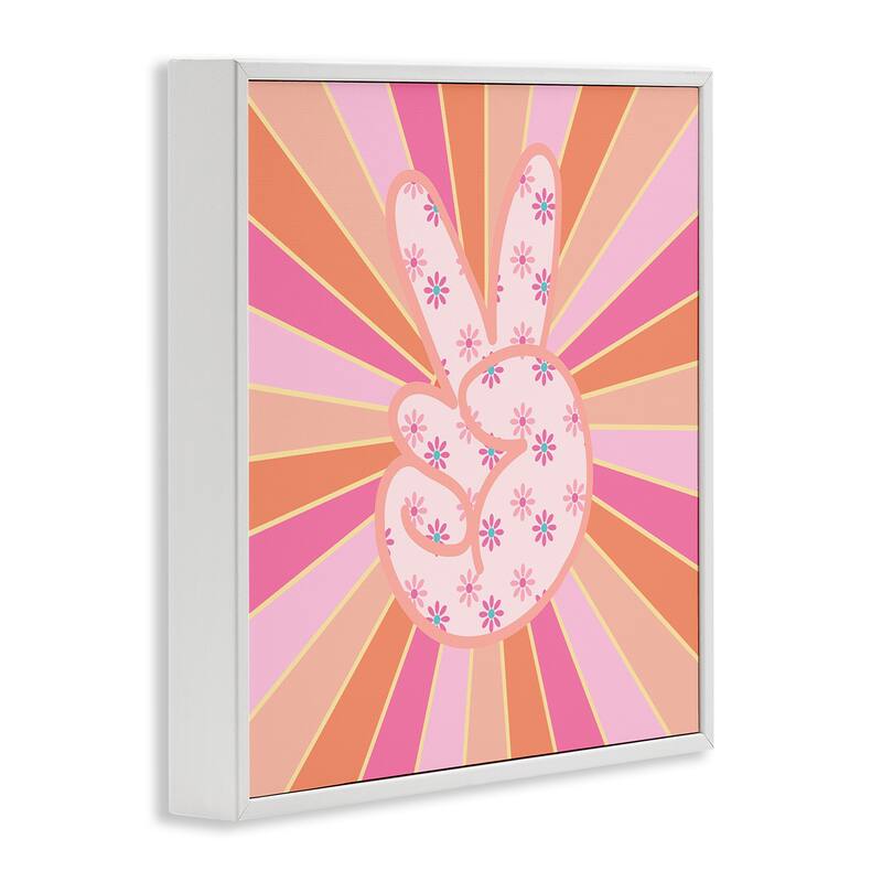 Stupell Beaming Peace Sign Hand Framed Giclee Art Design By Jesse Keith