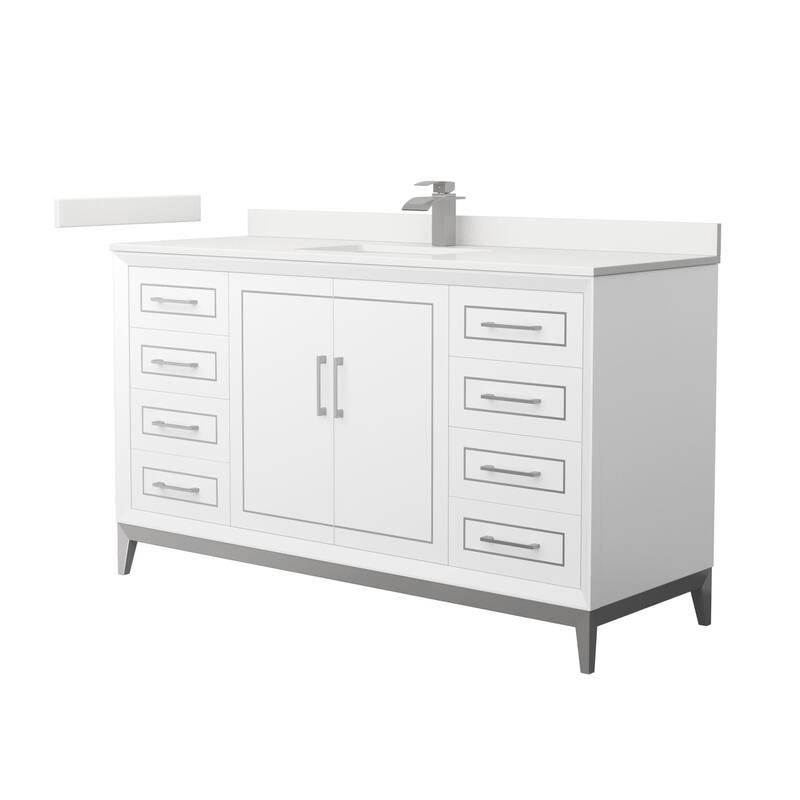 Wyndham Collection WCH515160S-QTZ-UNSMXX Marlena 60" Free Standing - White / White Quartz Top / Brushed Nickel Hardware