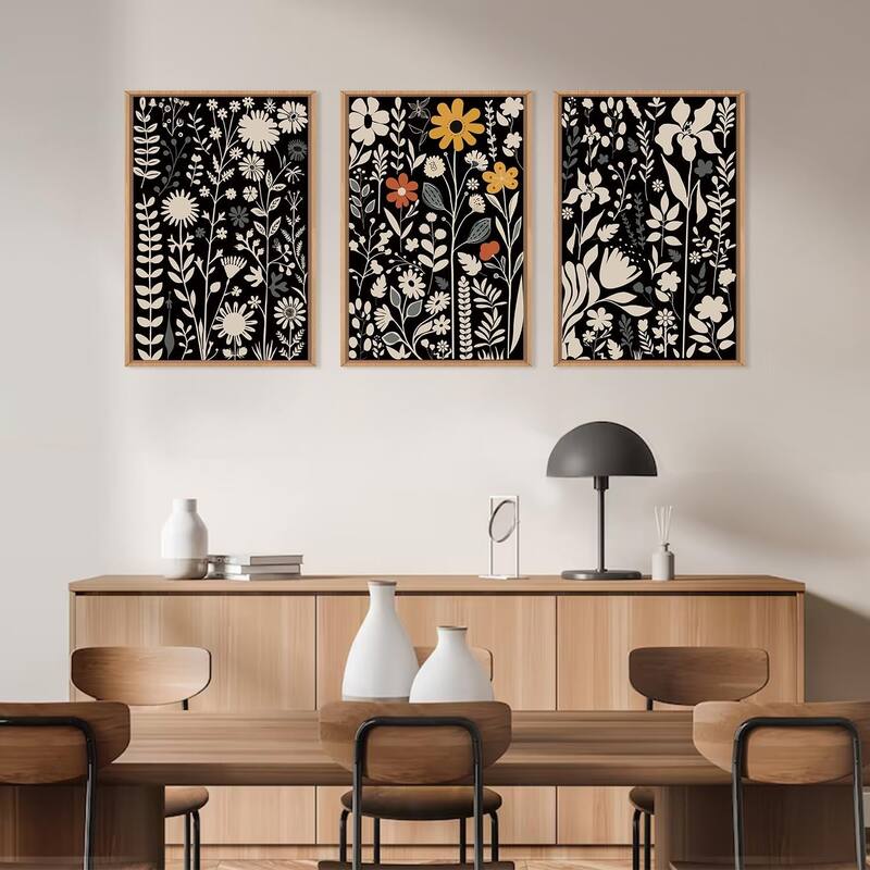 Mid Century Flower Wall Decor,Dark Botanical Wall Painting