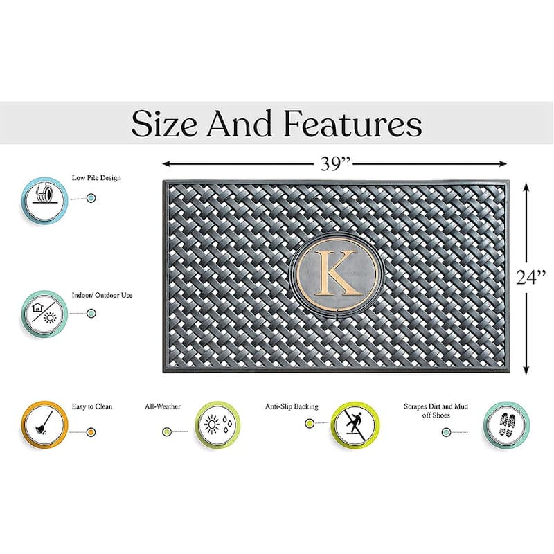 A1HC 100% Pure Rubber Monogrammed Front Door Mat 24" x39" Indoor Outdoor Doormat