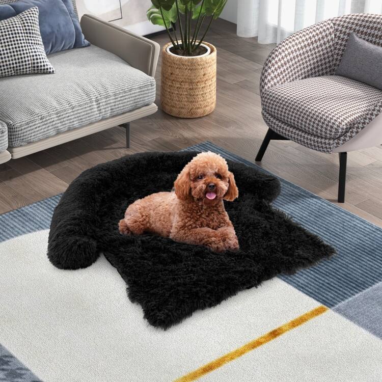 Plush Calming Dog Couch Bed with Anti-Slip Bottom - S