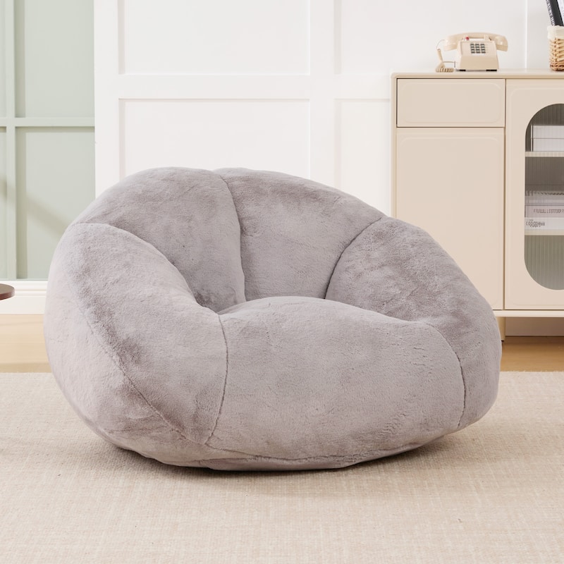 HOMEFUN Fabric Upholstered Oversized Round Comfy Bean Bag Lazy Sofa for Living Room - Light Grey