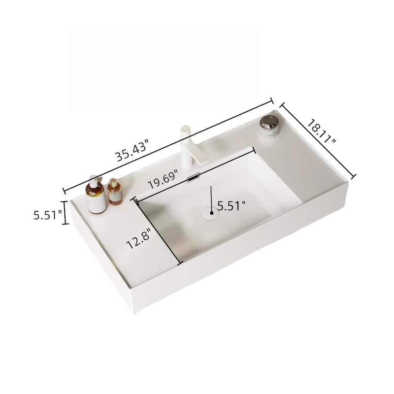 GDFStudio - Lede 30" Bathroom Vanity with Acrylic Integrated Basin, Striped Shelves Layer & Woodgrain Finish, WITHOUT Faucet