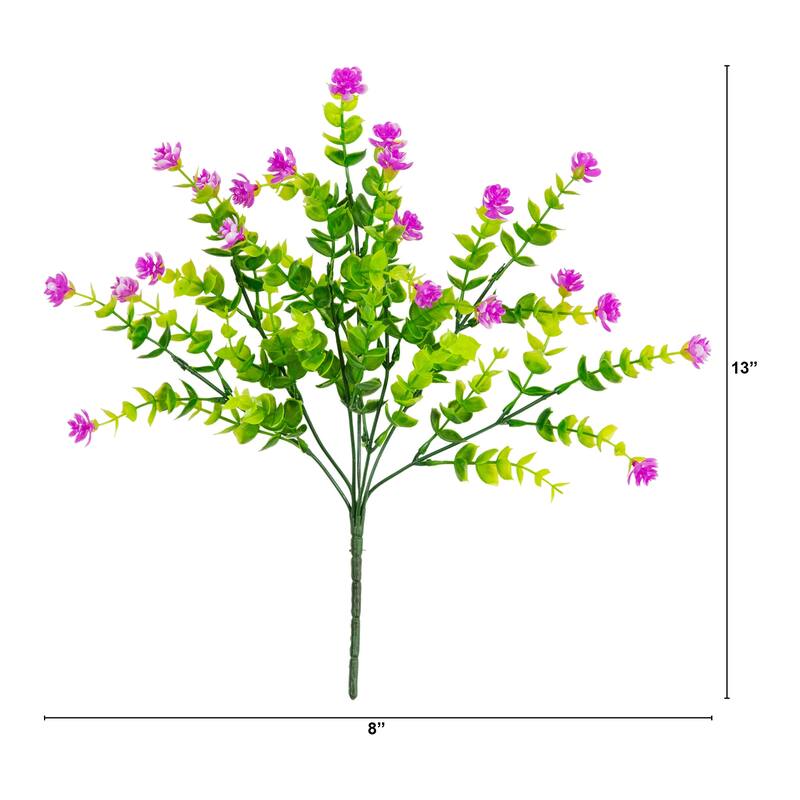 14-in UV Resistant Artificial Flowering Mini Rose Bush - Set of 12