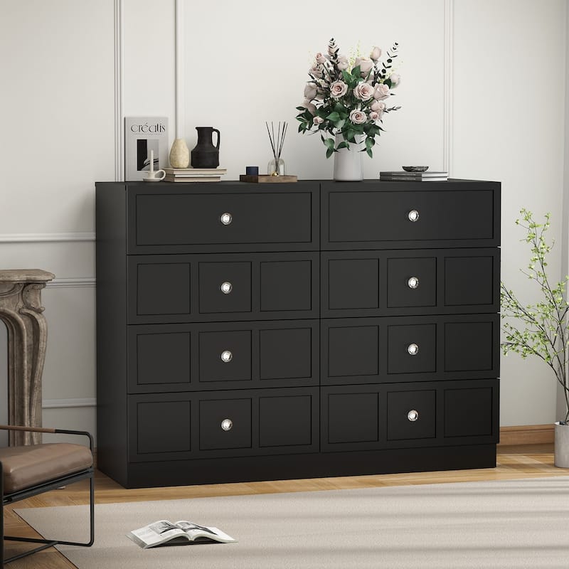 8 Drawer White Dresser, Modern Wood Storage Cabinet with Wide Top, Bedroom Chest Organizer